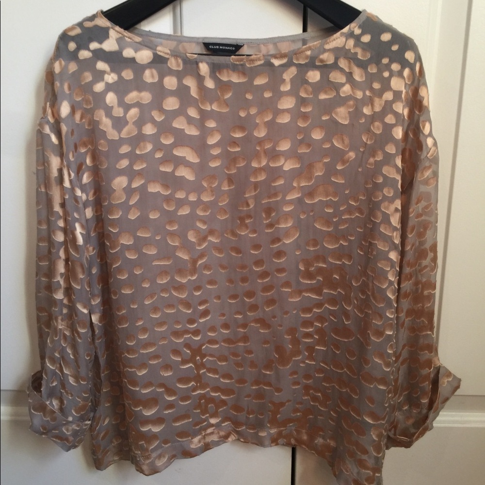Club Monaco 3/4 sleeve sheer top. Rayon/Silk.